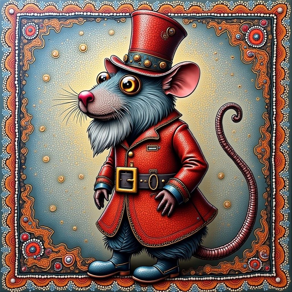 Steampunk Rat Portrait with Santa Suit as Oil Painting