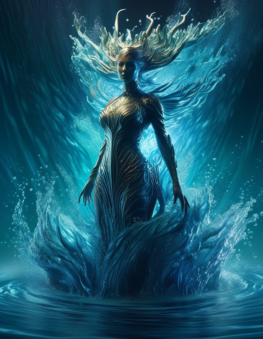 Majestic Water Elemental Rising: Fantasy Concept Art