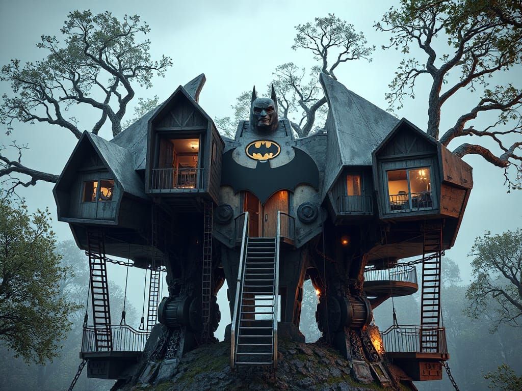 Batman Treehouse in Futuristic Sci-Fi Style