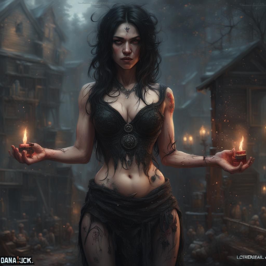 Beautiful Goth Witch Portrait in Hyperdetailed Digital Art