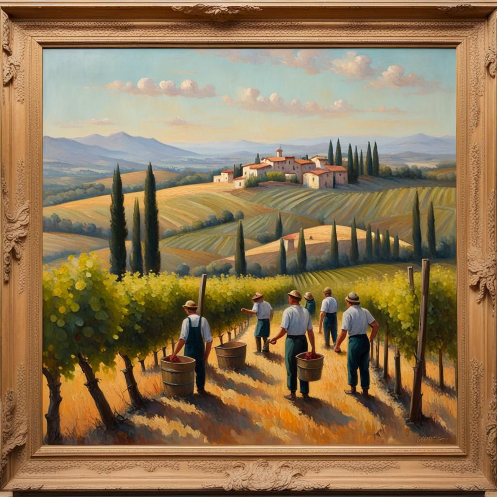Tuscan Vineyard Harvest: An Oil Painting