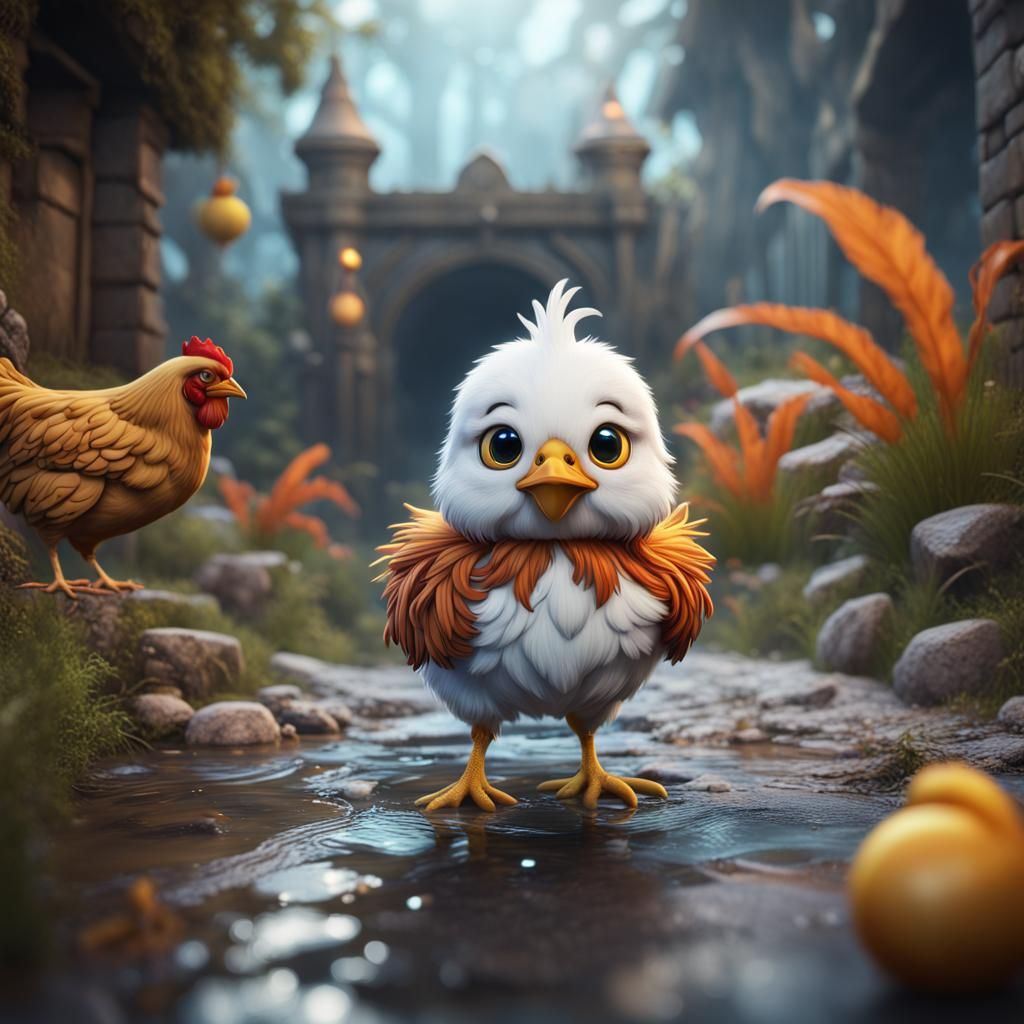 Cute Chicken with Tiger Stripes: Fantasy Art