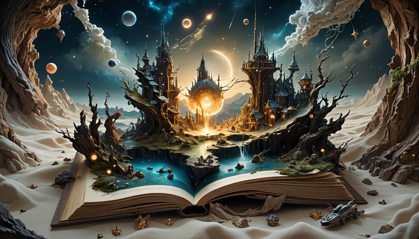 Sci-Fi World Embroidery Emerging from Book