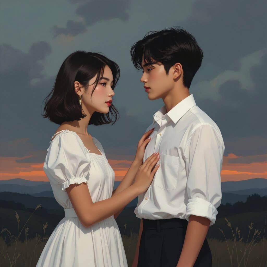 Korean-Malagasy Teenagers in Dark Romantic Landscape