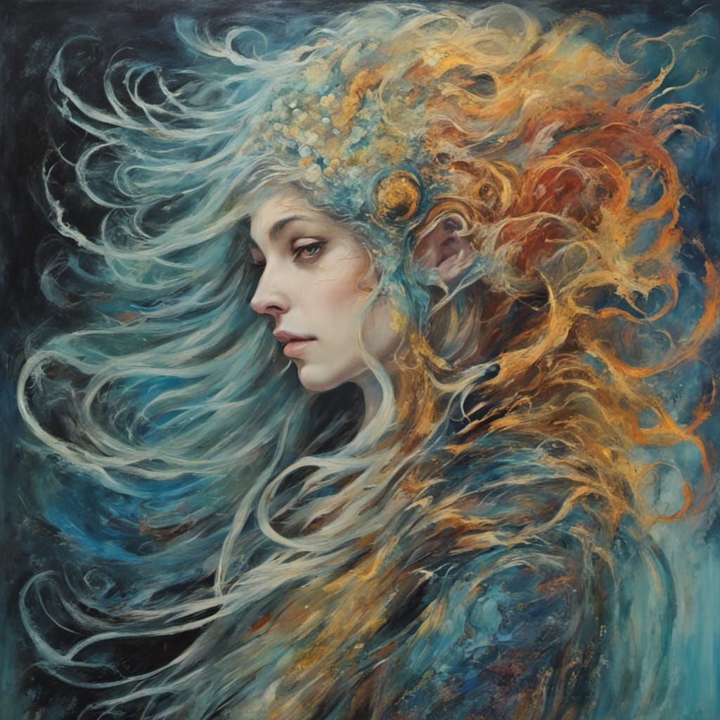 Sea Elf Portrait in Abstract Art Style