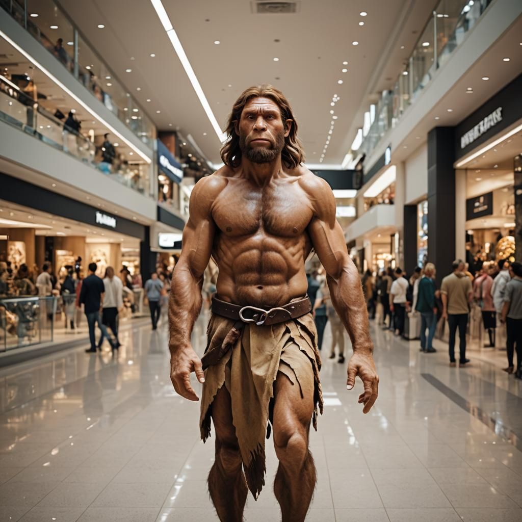Neanderthal Man in a Modern Shopping Mall