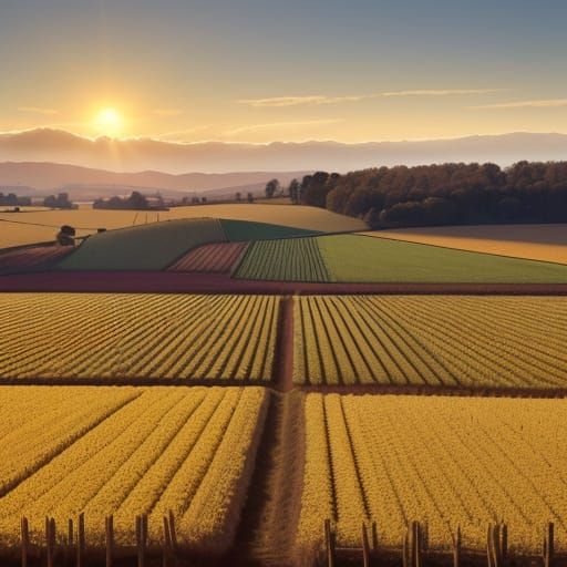 Farmer in Farmland at Golden Hour