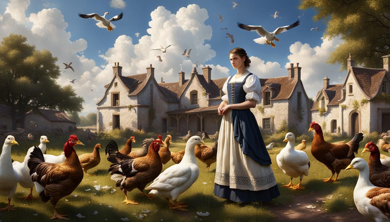 Farmyard Scene in Bouguereau Style