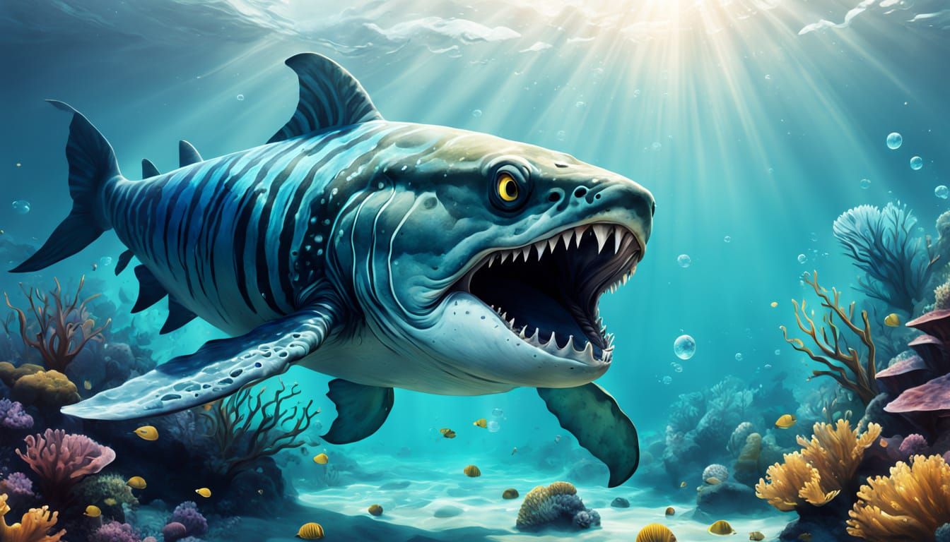 Vast Sea Creature Emerges from Turquoise Depths in Golden Li...