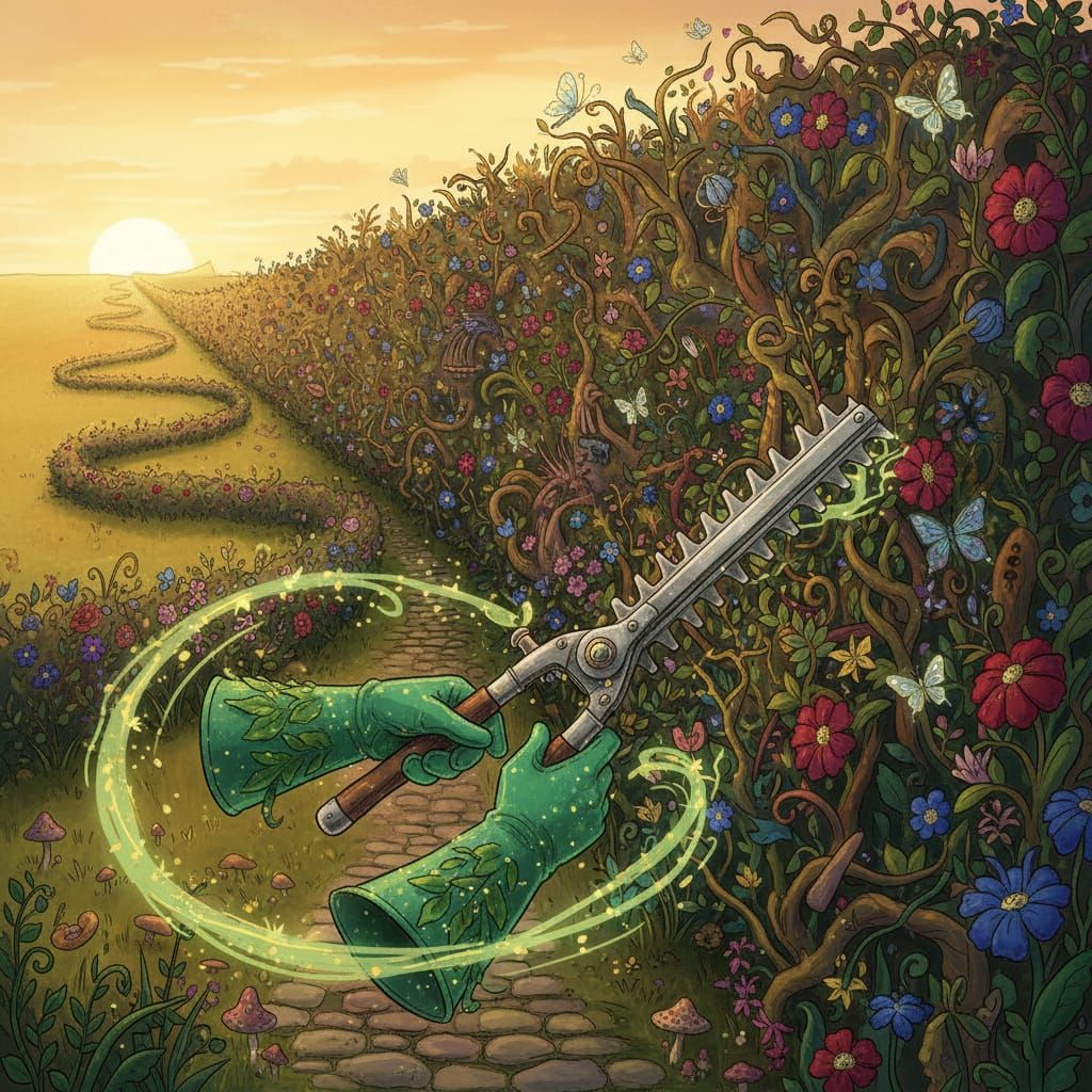 Magic Gloves Tame Wild Hedge in Storybook Style