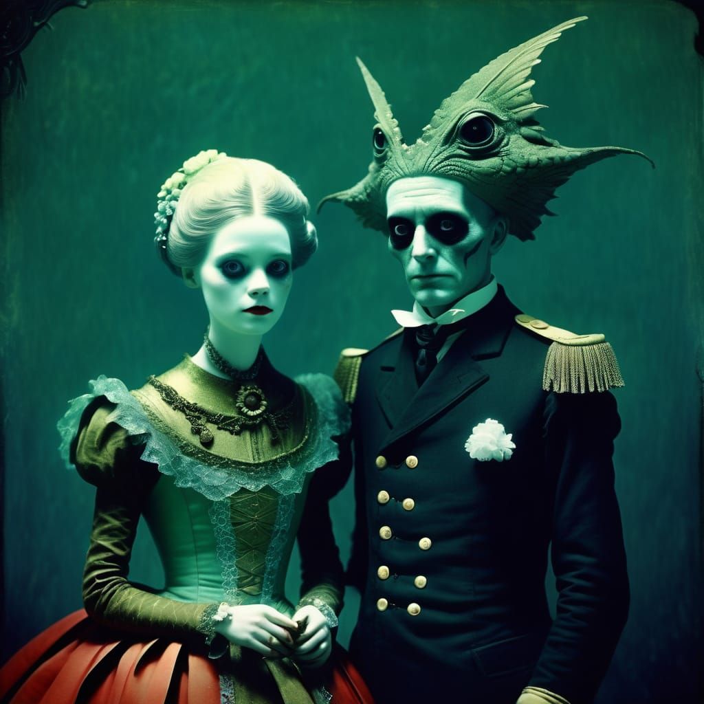 Surreal Dark Fairytale Couple in Autochrome Style