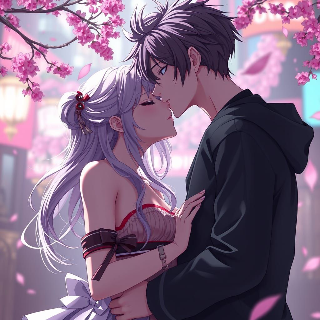 Romantic Anime Couple Share a Sweet Kiss in 8K Resolution