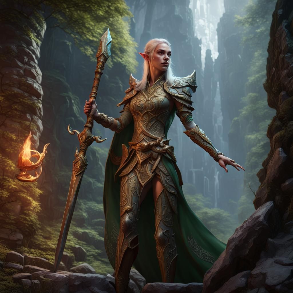 Elven Bladesinger in a Detailed Matte Painting