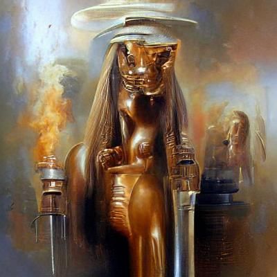 Sekhmet and Sisters of Mercy: Oil Painting