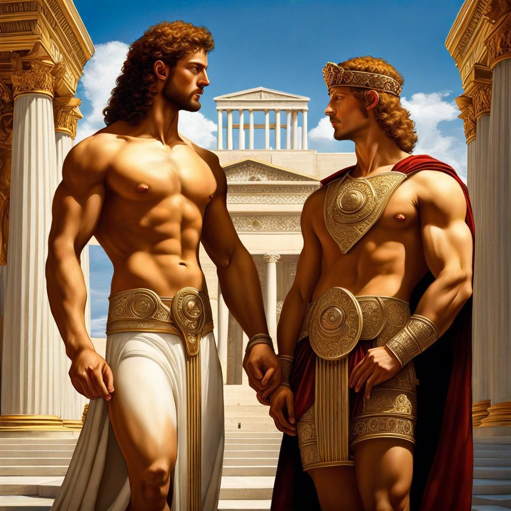 Hercules and Hylas Kiss in Yaoi Anime Style