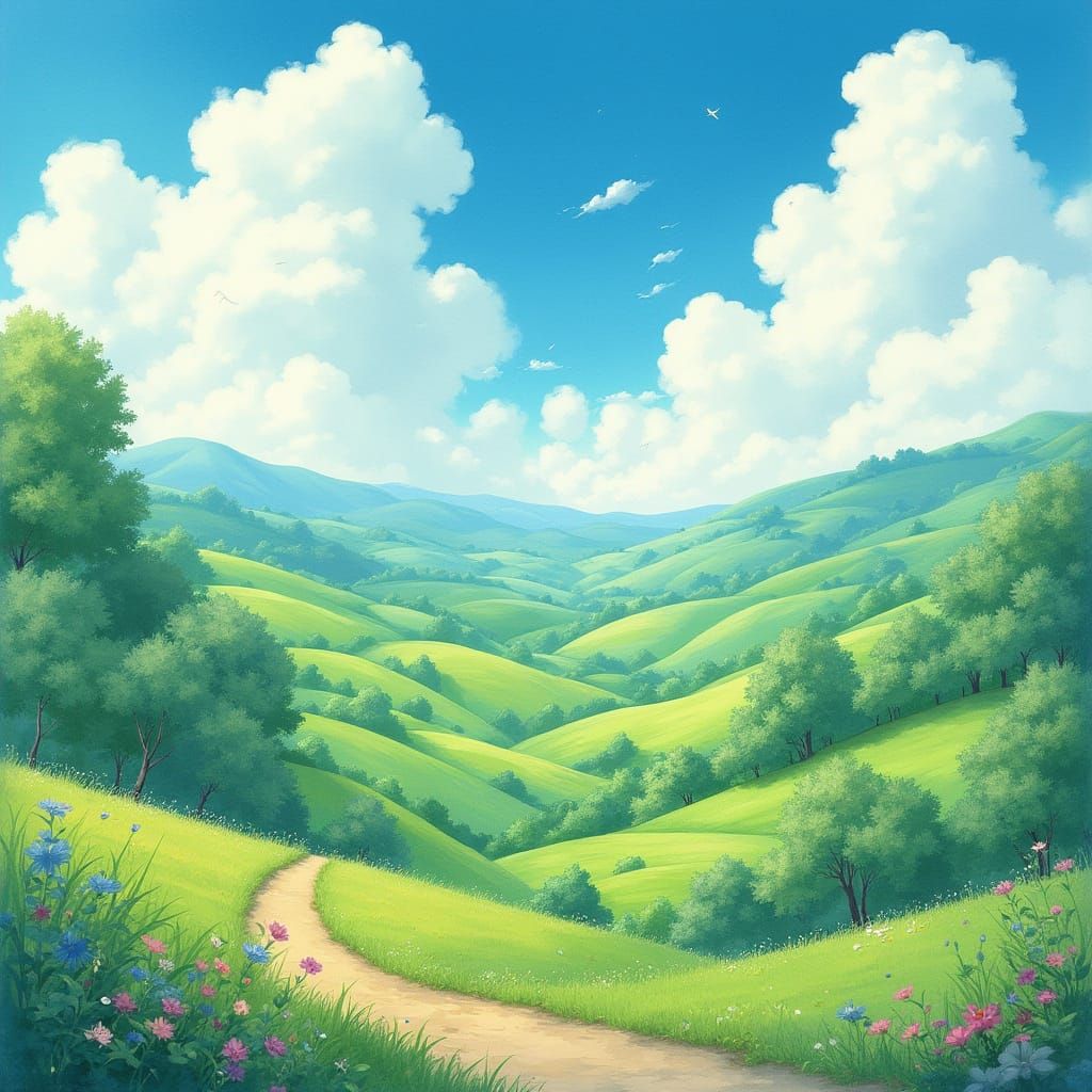 Dreamy Studio Ghibli-Inspired Landscape