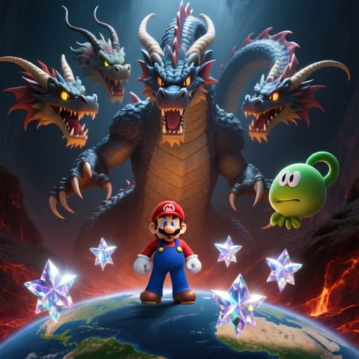 Five-Headed Dragon Battles Mario at Earth's Core