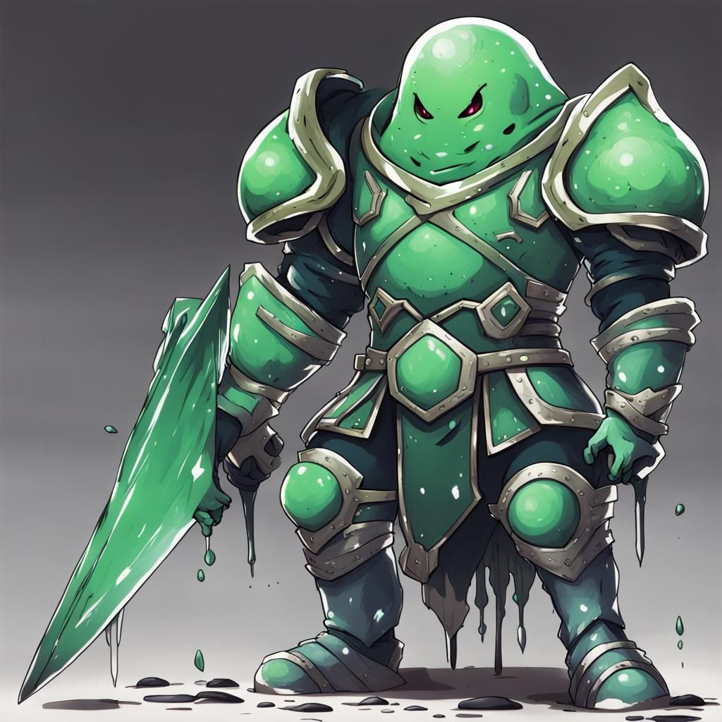 Slime Person in Stone Armor: Anime Style