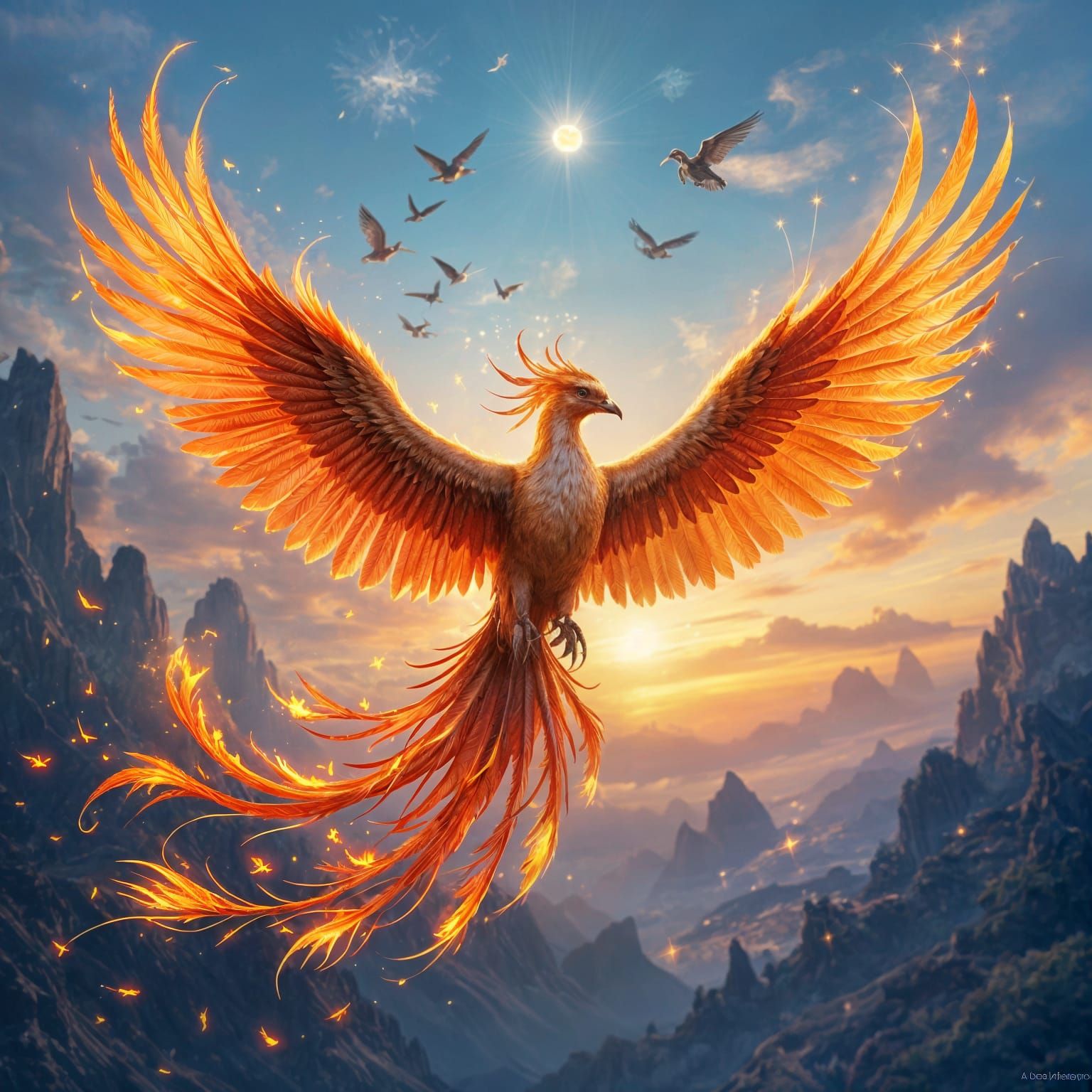 Majestic Phoenix Soars Through Blue Skies