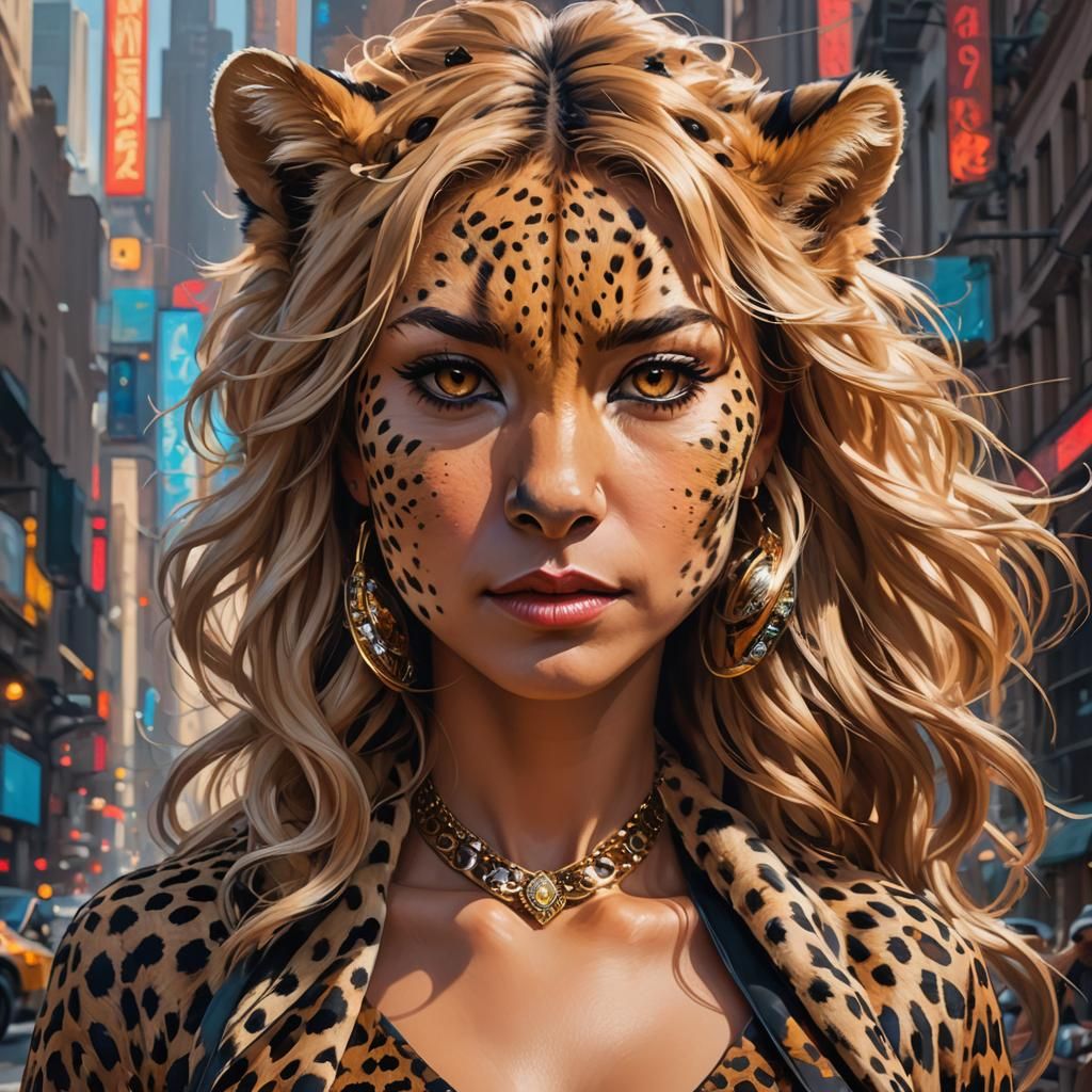 cheetah and a woman.