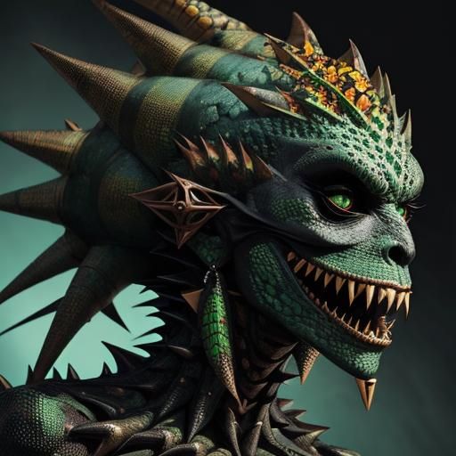 Spiked Humanoid with Lizard Mask and Death Personification