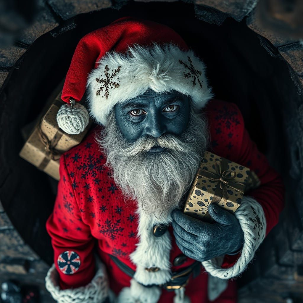 Stunning Dirty Female Santa Claus Stranded in a Grimy Chimne...