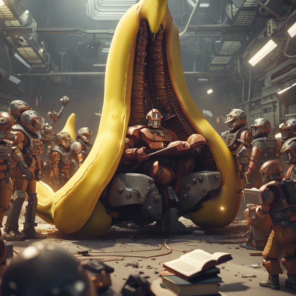 Giant Banana Pepper Reads Book in Sci-Fi Scene
