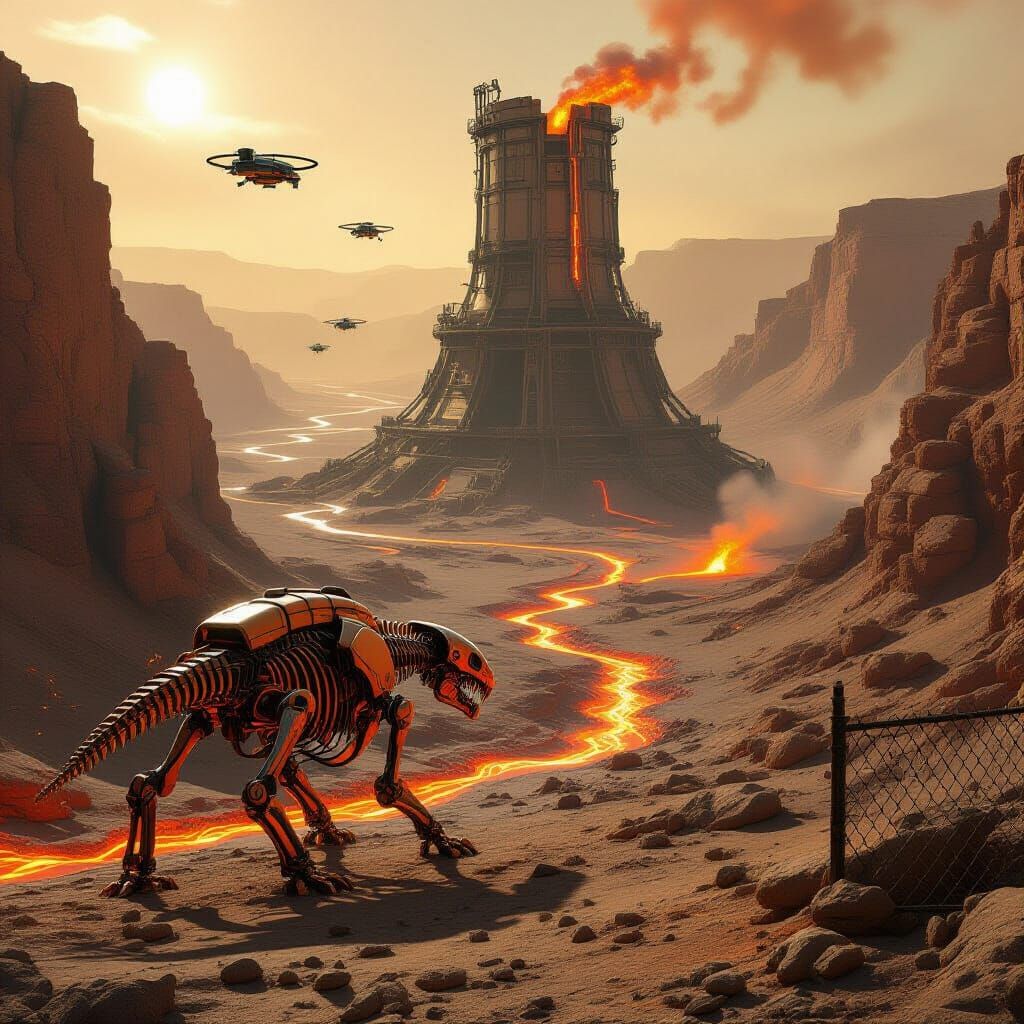 Geothermal Hound Patrols Sulfur Canyon in 3D Render