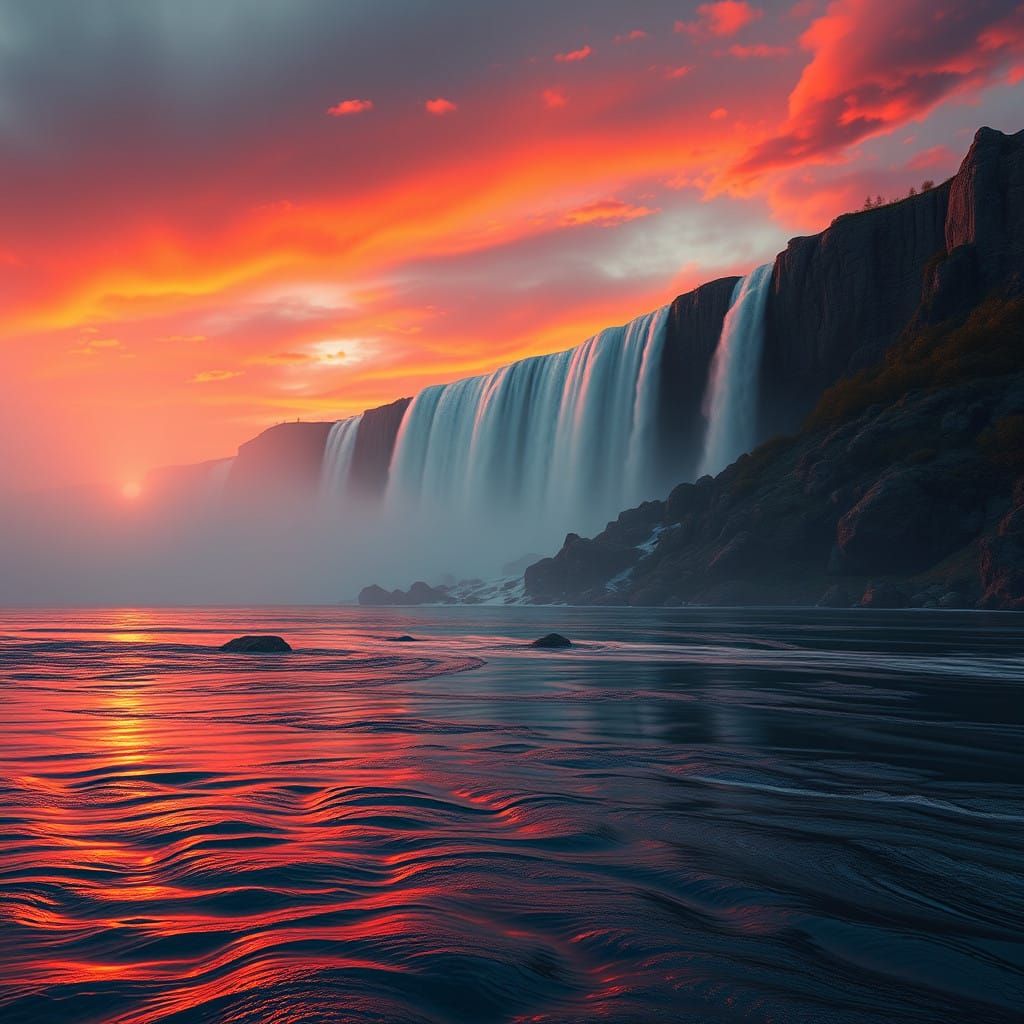 Surreal Sunset Niagara Falls with Radiant Hues