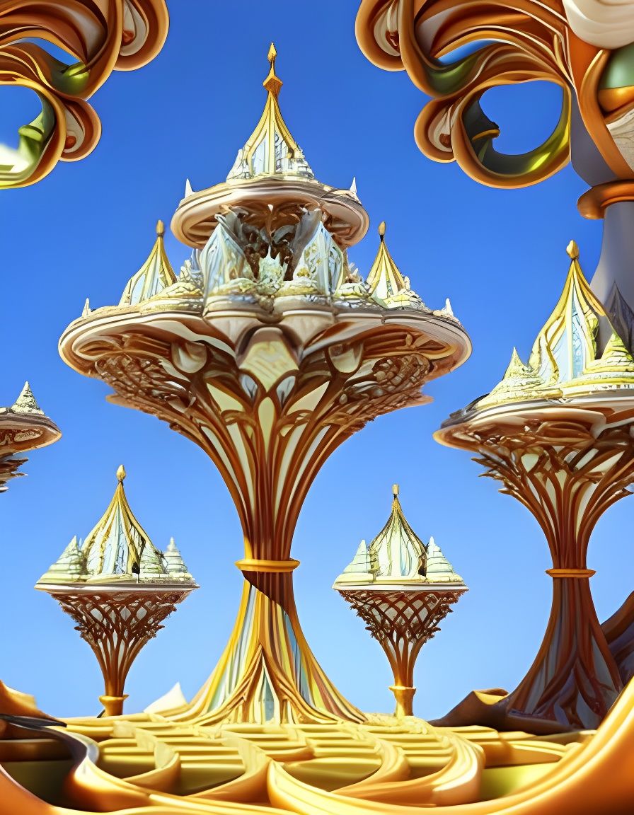 Miniature Rococo Castles on a Marble Tree