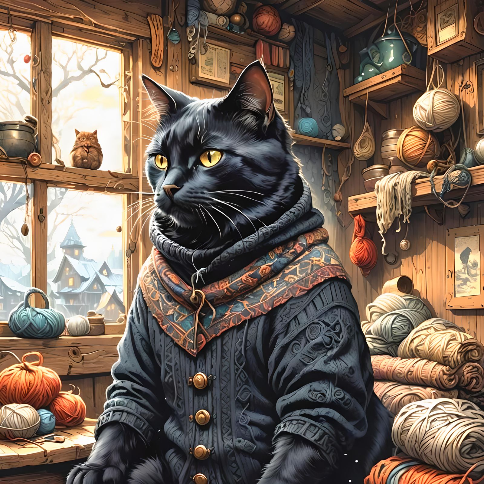 Black Cat Knits Sweater: Fantasycore Ink Illustration