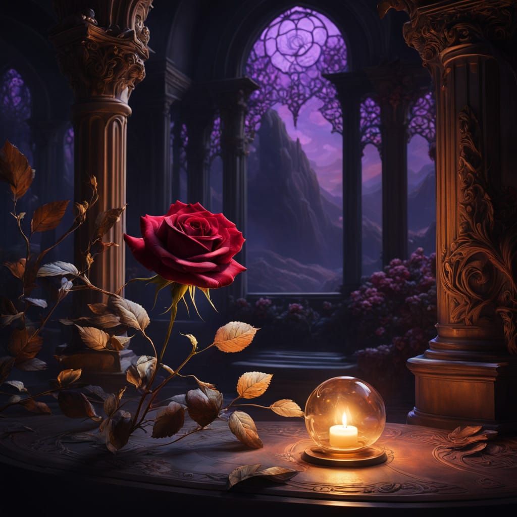 Ethereal Red Rose Illuminated in Dark Fantasy