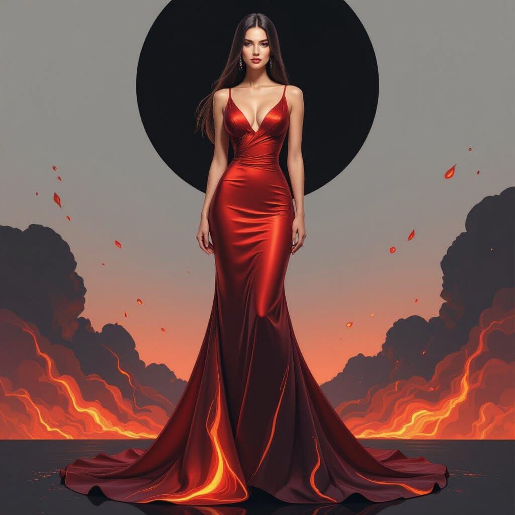 Fiery Lava Gown: Couture Fashion in Red and Orange