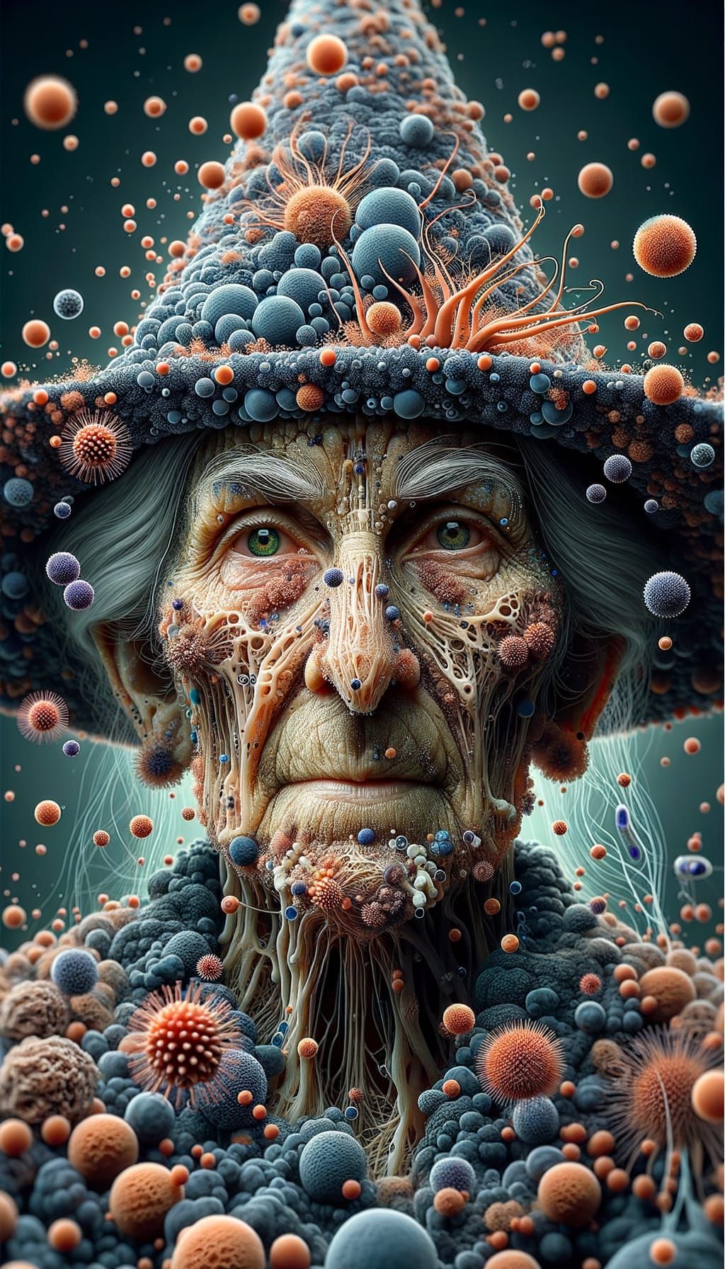Microbial Witch: Hyperrealistic Portrait of Elder Lady