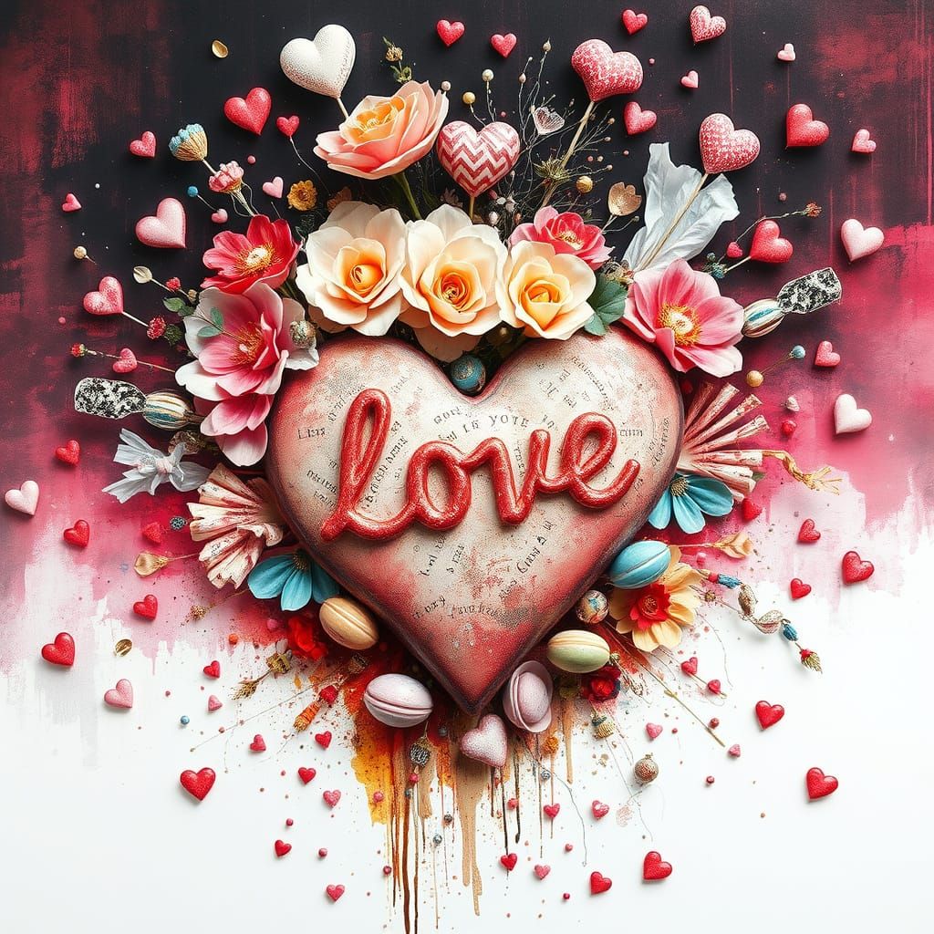 Hyperrealistic Floral Love Explosion in Watercolor and Ink