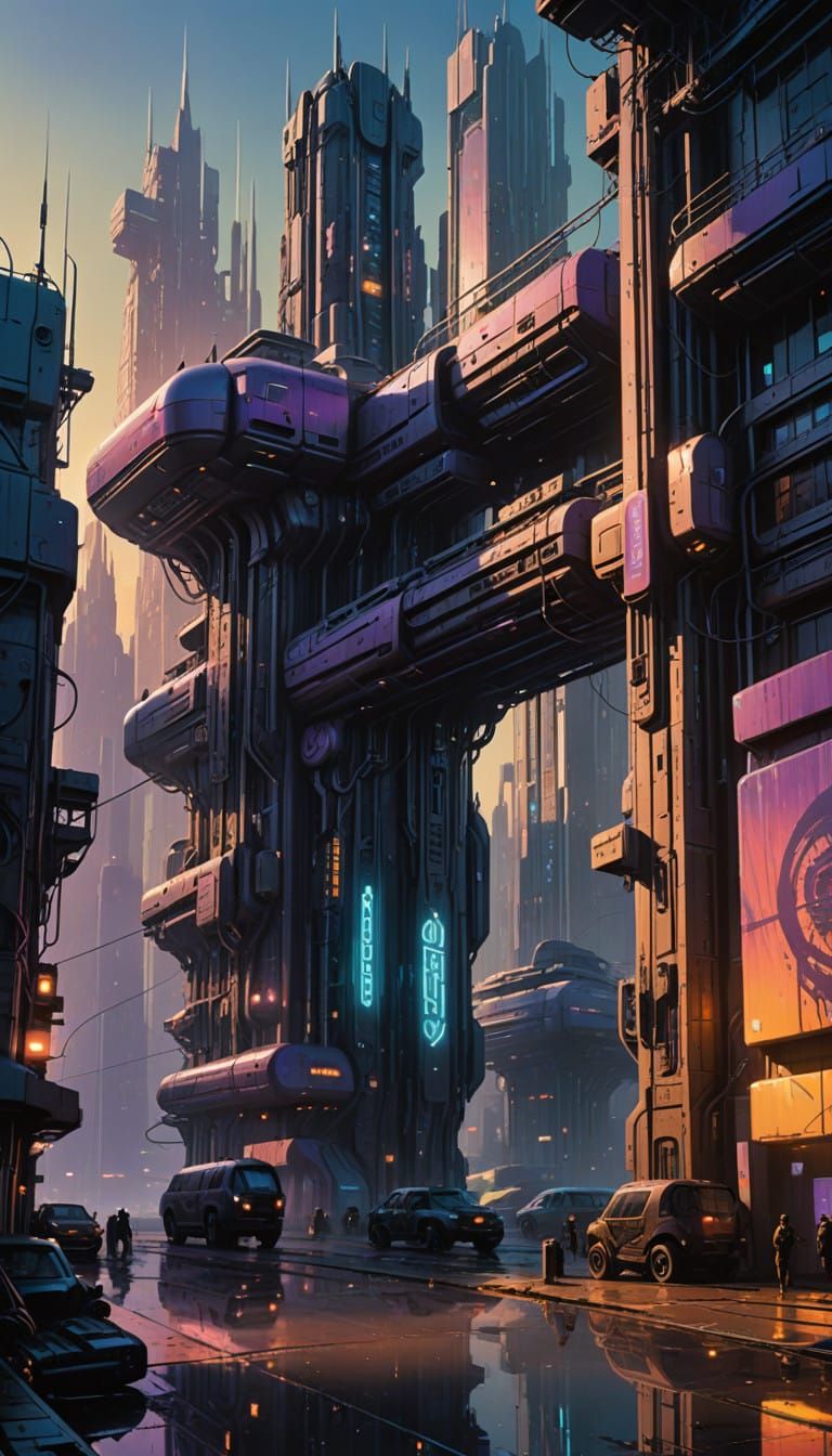 Urban Futurism at Sunset: Cyberpunk Cityscape