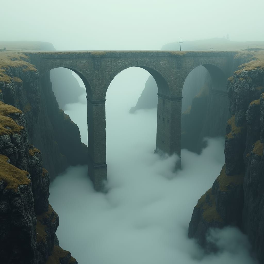 Mystical Stone Bridge Over Chasm in Surreal Style