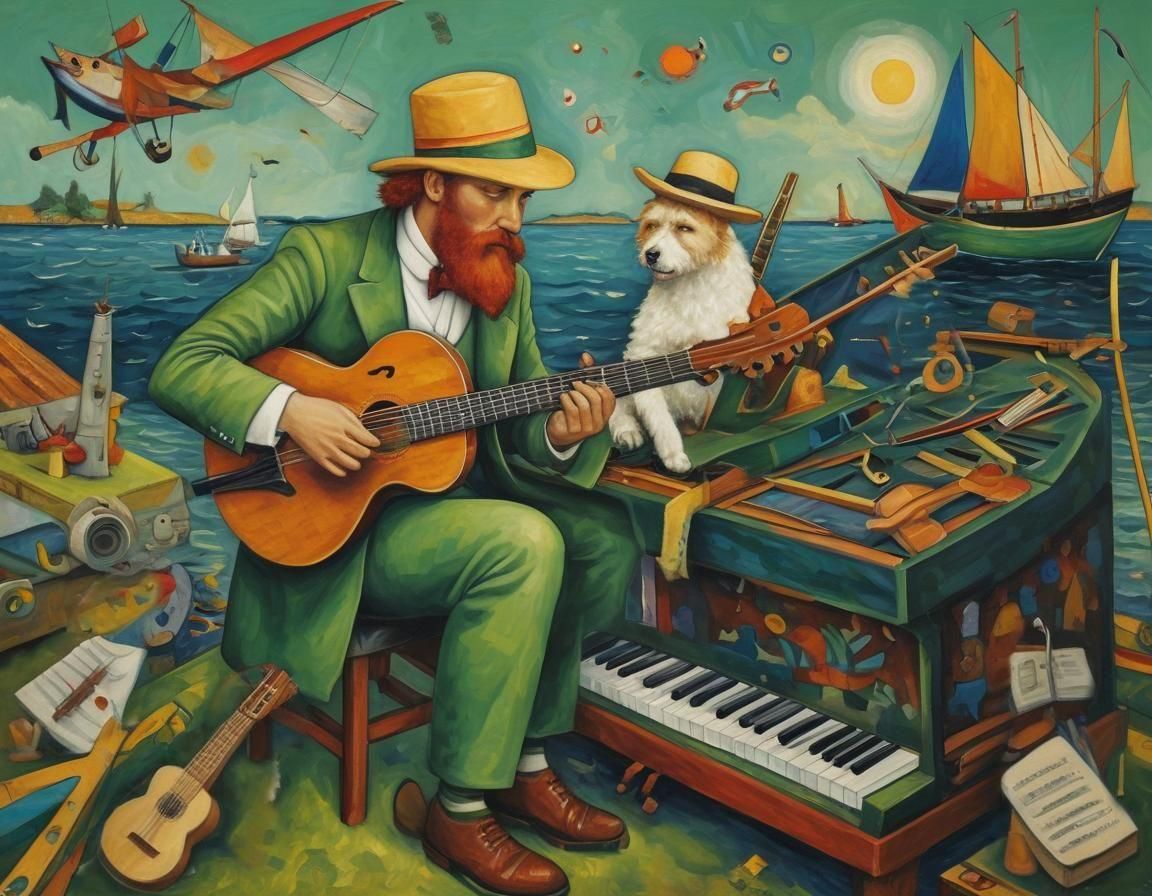 Musical Boat: Abstract Aboriginal Oil Painting