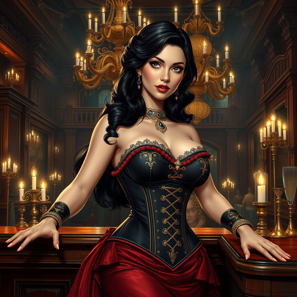 Elegant Bartender in Opulent Tavern, Cinematic Style
