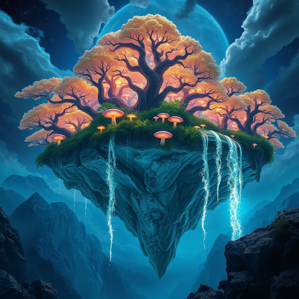 Mystical Floating Island in a Dreamlike Sky