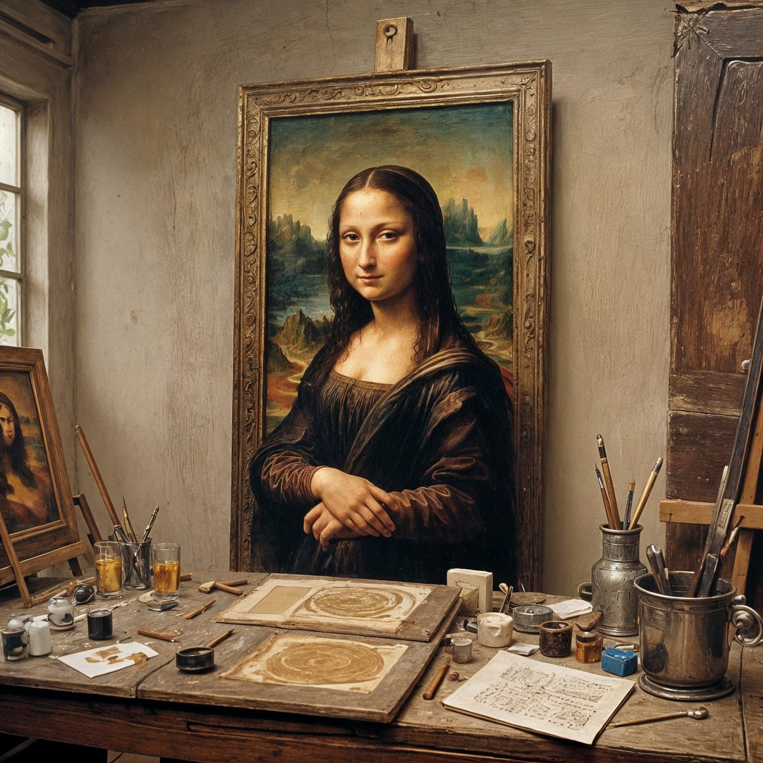 Da Vinci Paints Mona Lisa, Renaissance Style