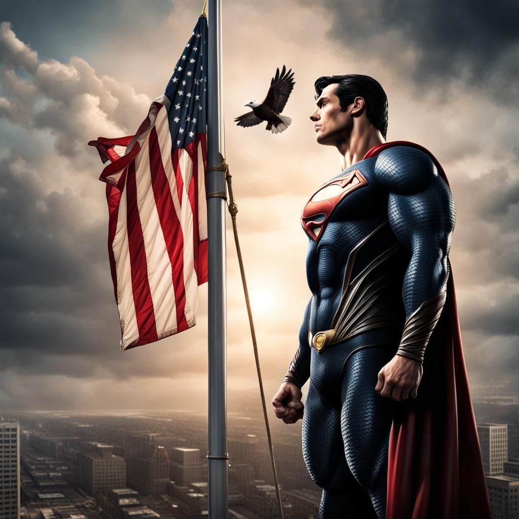 Superman, Lois Lane, and American Flag in HDR