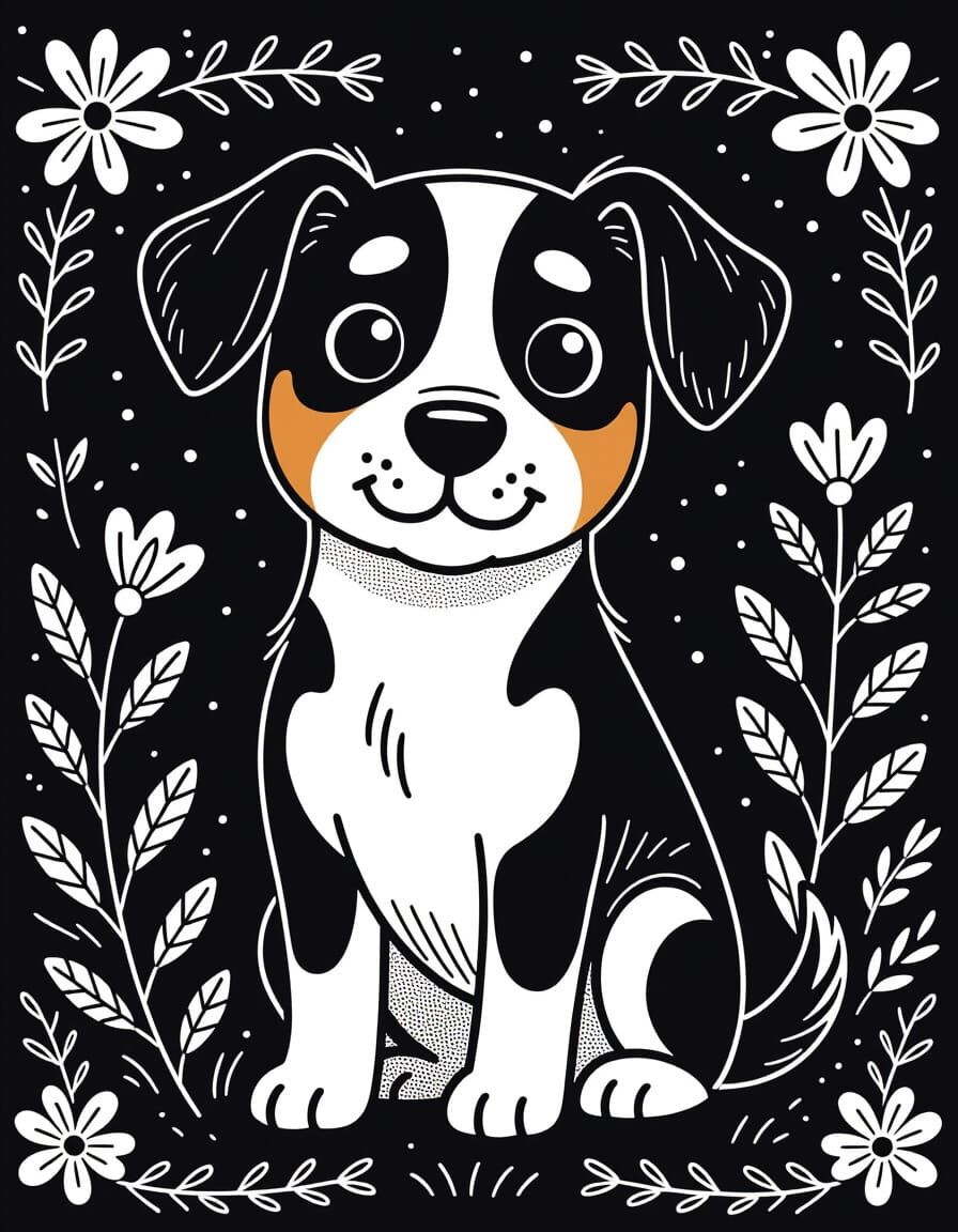 Dog Line Art in Children's Book Style