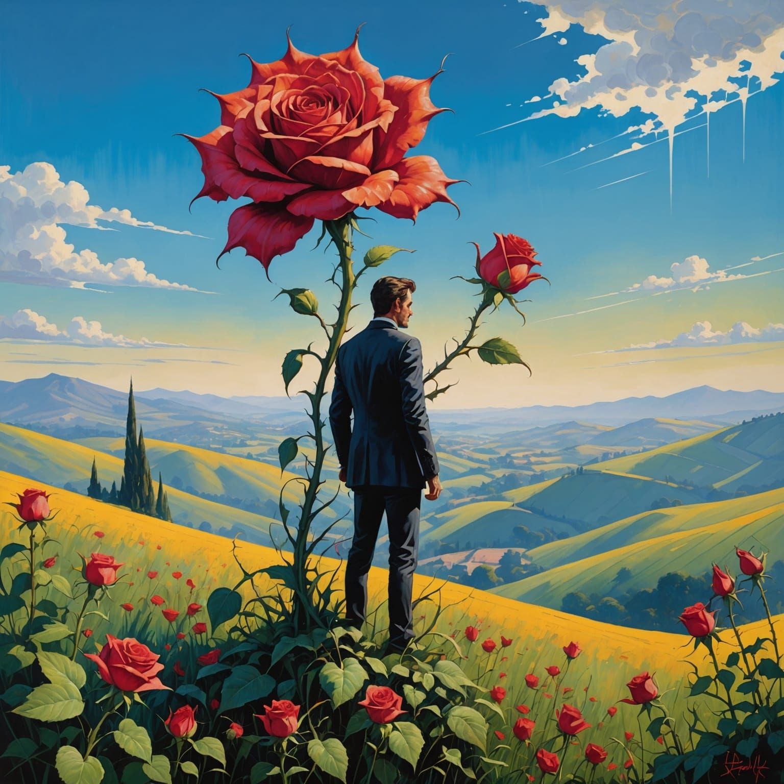 Surreal Graffiti Art: Man and Towering Flower