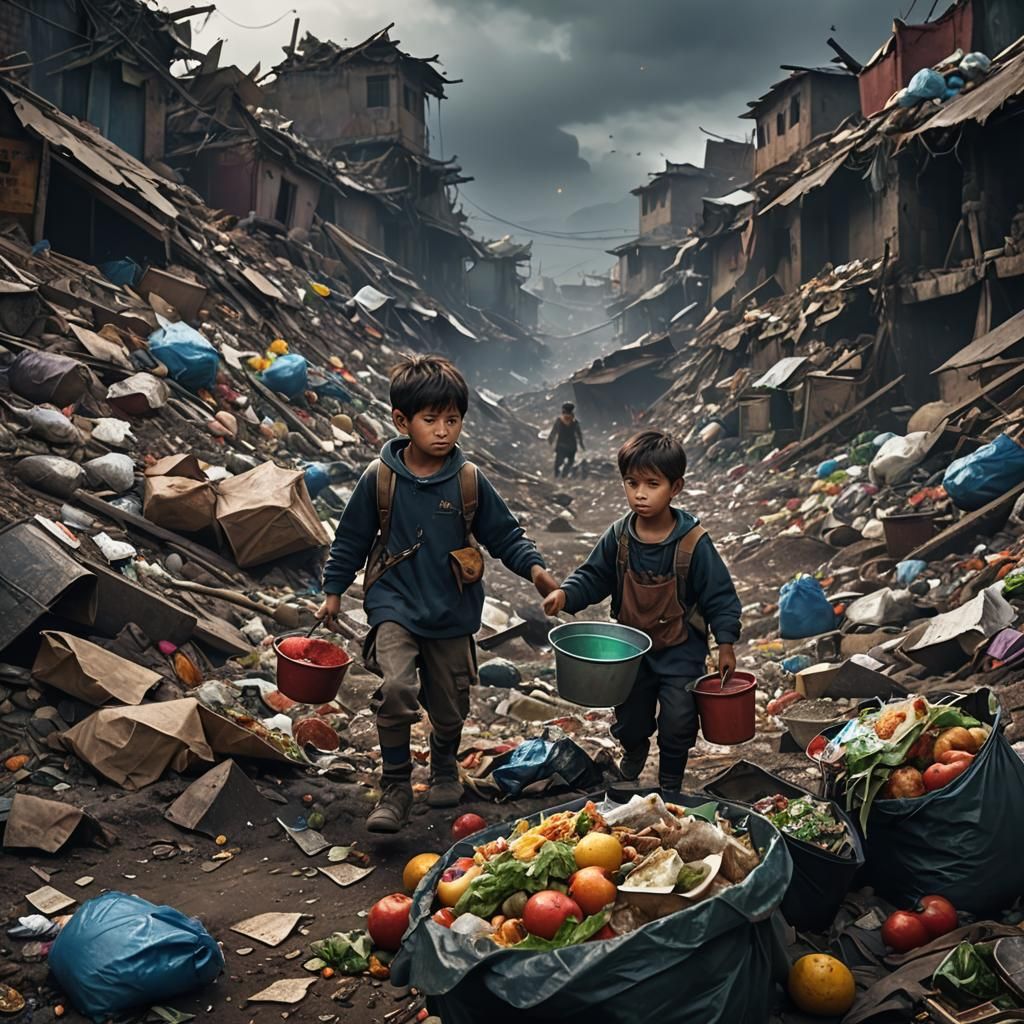 Child Scavenging in Landfill: Detailed Matte Painting
