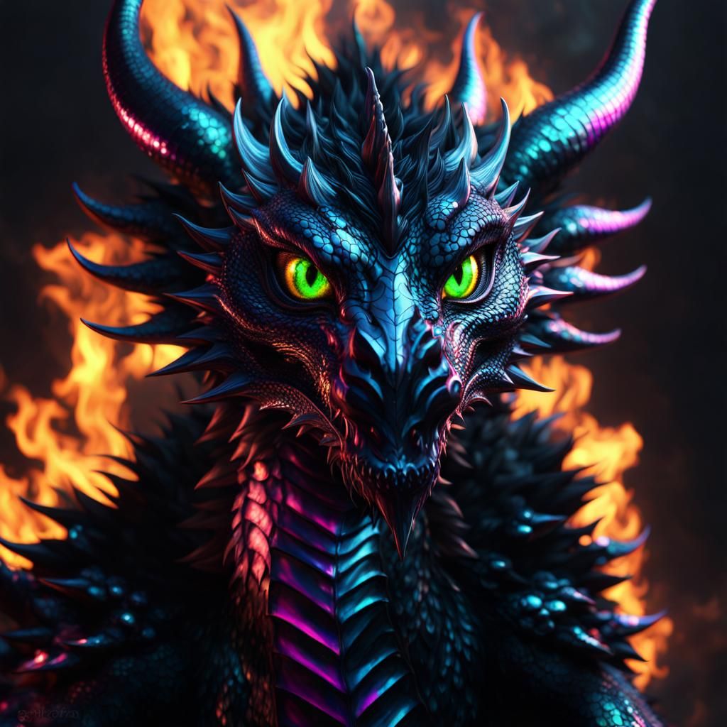 Gothic Oil Slick Dragon with Anime Eyes