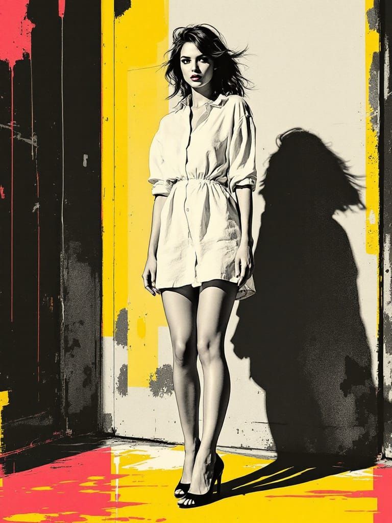 Riso Print Style Figure Study With Bold Eye Contact