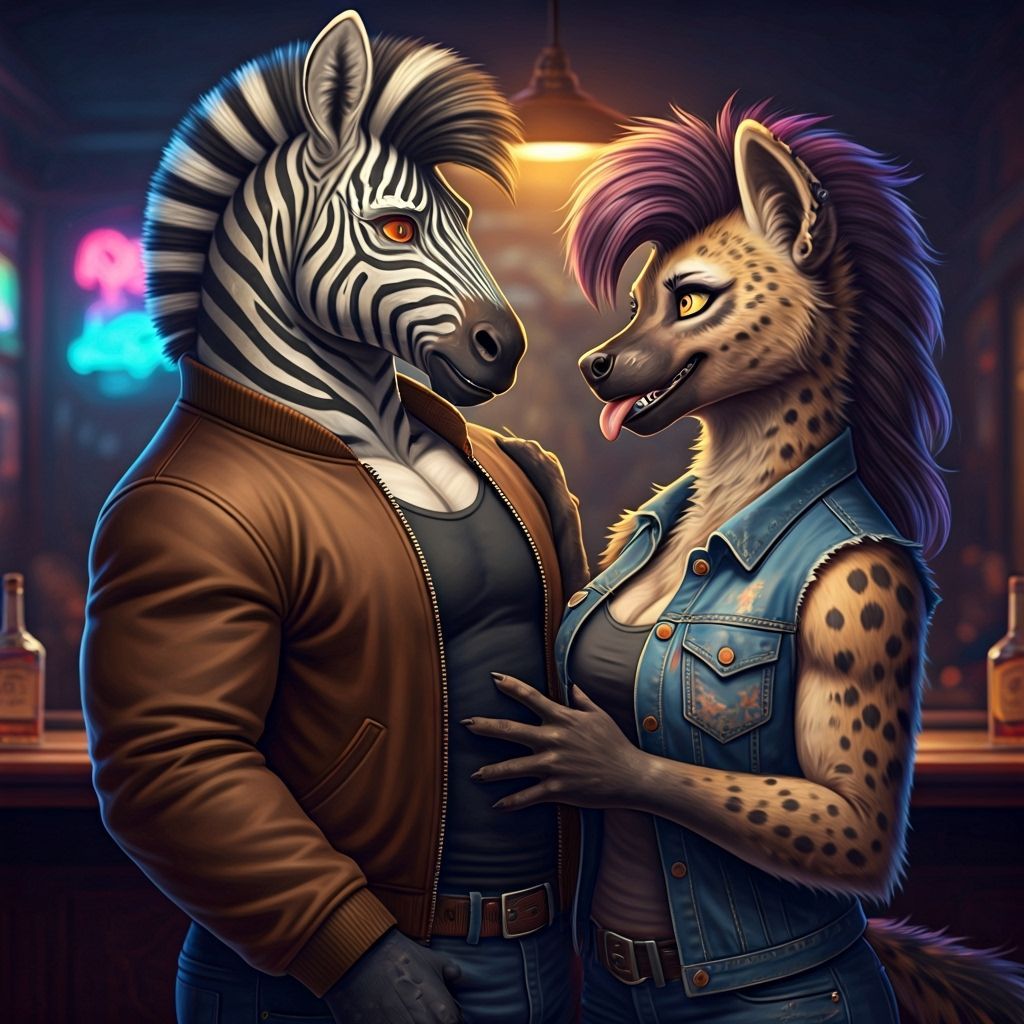 Hyena and Zebra Encounter in Dive Bar