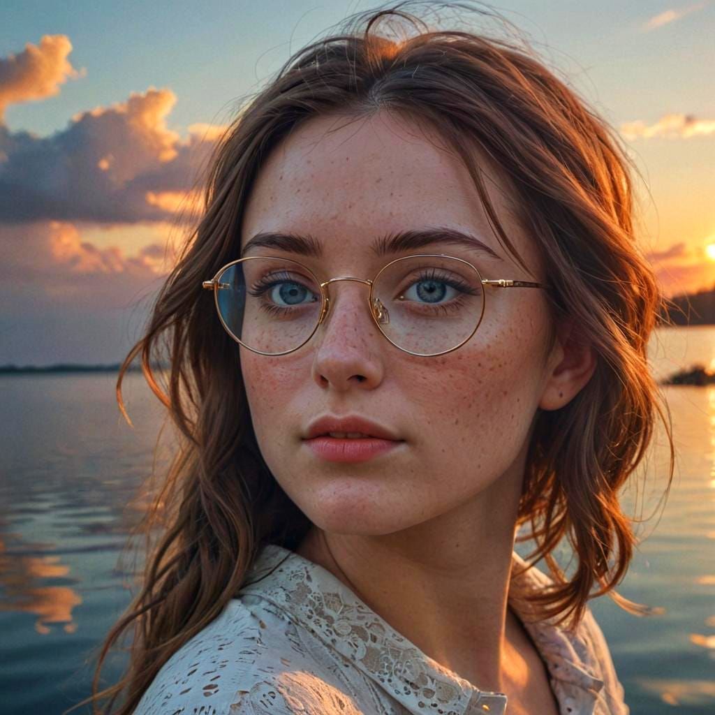 Sunset Portrait of Girl with Glasses