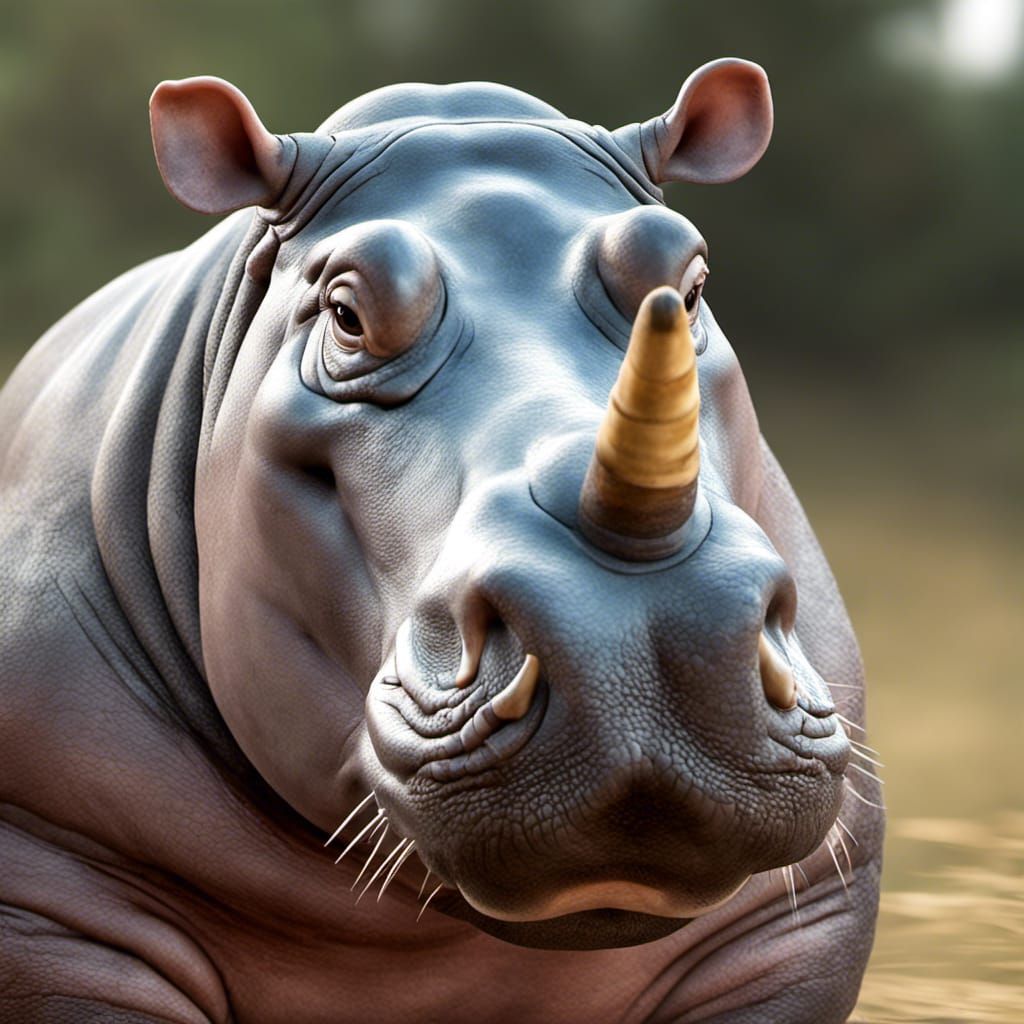 Detailed Photo of a Horned Hippopotamus